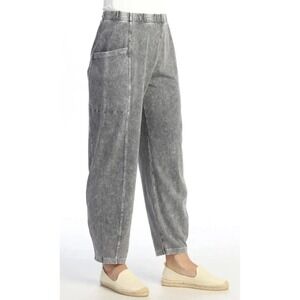 Jess & Jane Mineral Washed Lantern Pants Large Gray Cotton Lounge Coastal Comfy